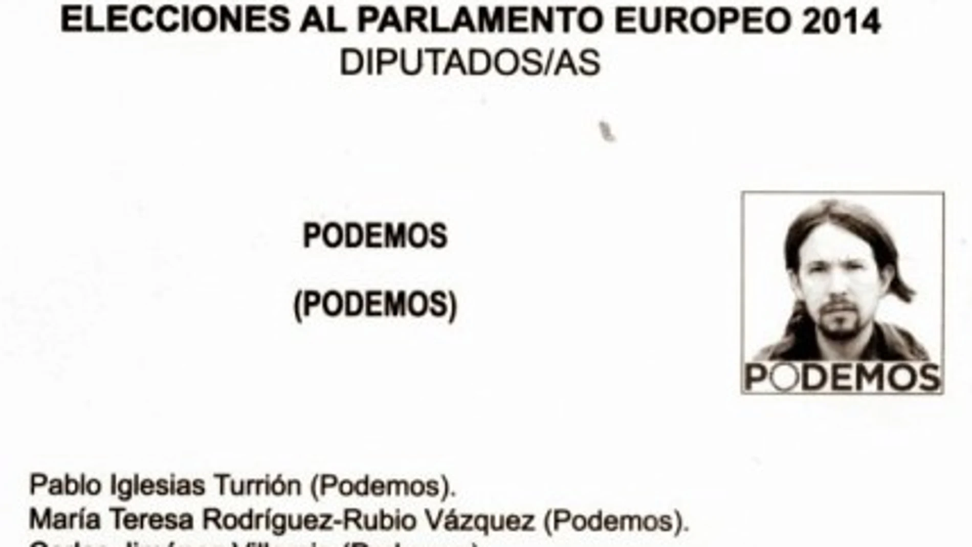 PAPELETA ELECTORAL DE PODEMOS Y PABLO IGLESIAS EN LAS ELECCIONES AL PARLAMENTO EUROPEO 2014 