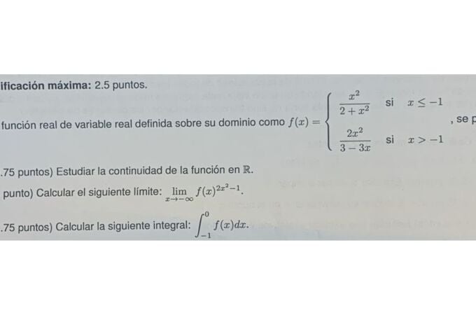 Este es el ejercicio de la opción B del examen de matemáticas de la Comunidad de Madrid por el que se ha creado polémica 