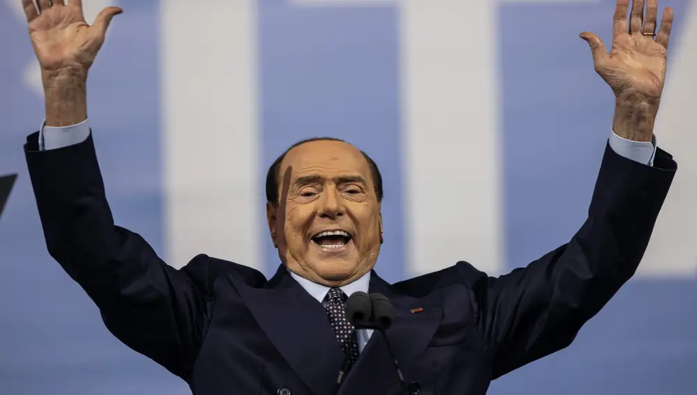 Forza Italia leader Silvio Berlusconi delivers a speech during a campaign rally.