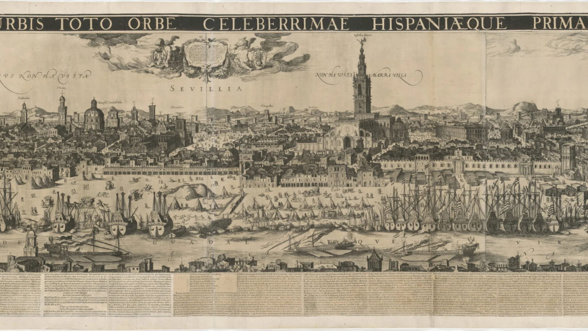 La Metrópolis Global. Vista panorámica de Sevilla. Simon W. de Vries, grabado, Ámsterdam, 1617