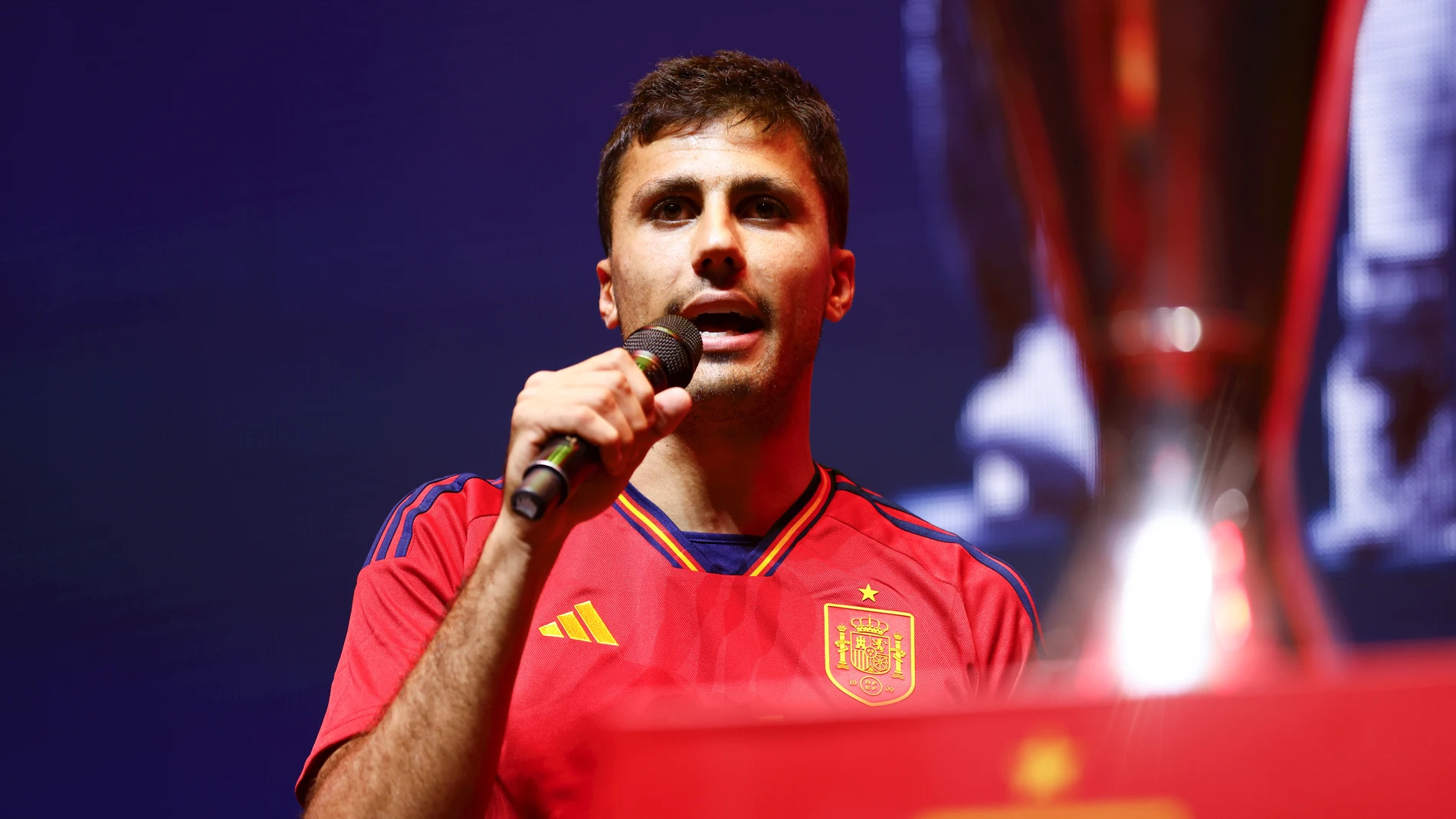 Rodri Hernandez attends during the celebration of Spain Team after winning the UEFA Nations League at Wizink Center pavilion on June 19, 2023, in Madrid, Spain. Oscar J. Barroso / Afp7 19/06/2023 ONLY FOR USE IN SPAIN