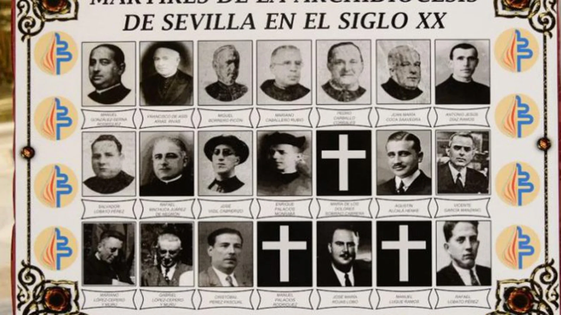 Manuel González-Serna, arriba a la izquierda, junto al resto de mártires sevillanos de la Guerra Civil