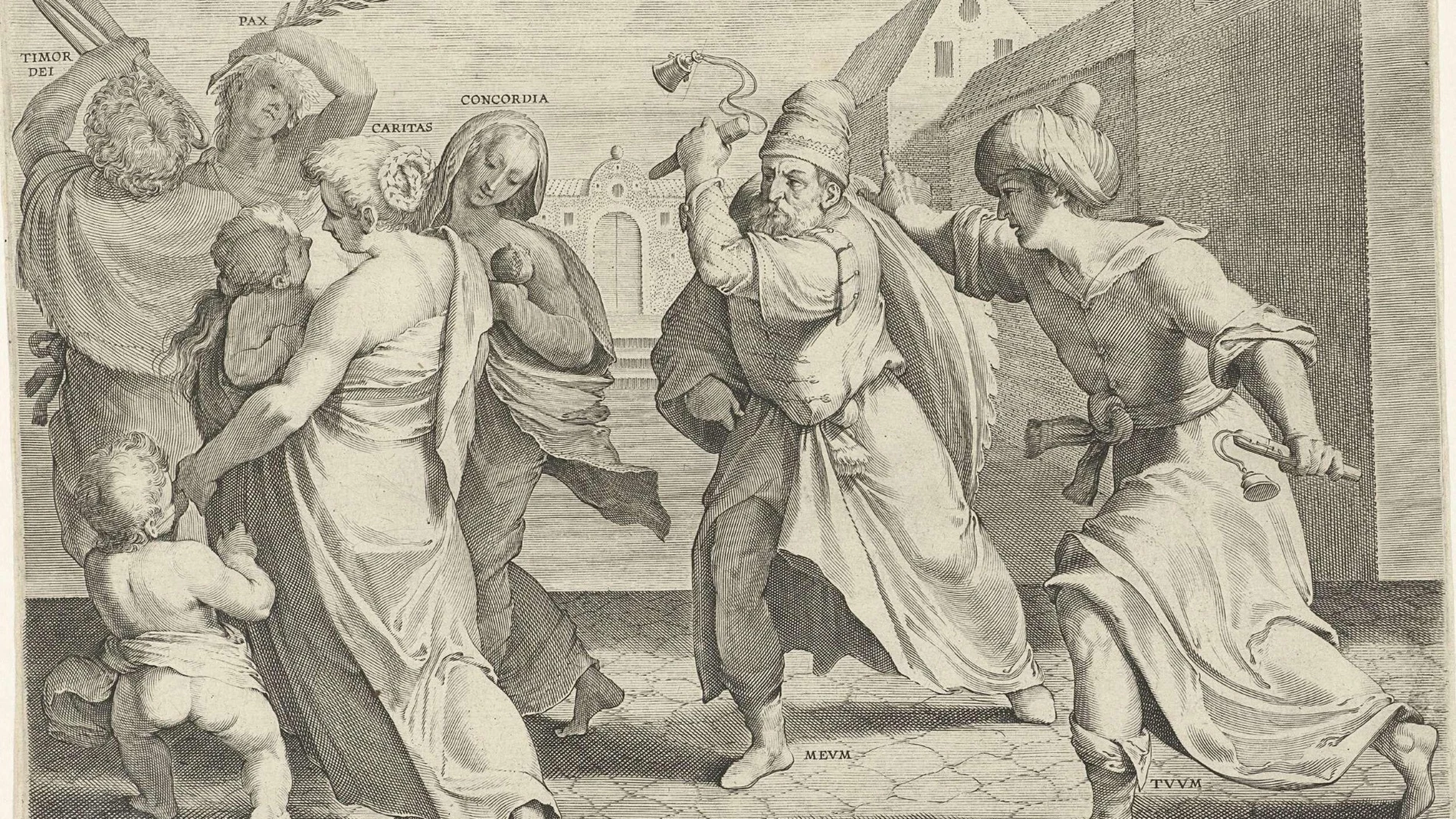 Las cuatro virtudes perseguidas, Pintura de Theodoor Galle (1571-Amberes),