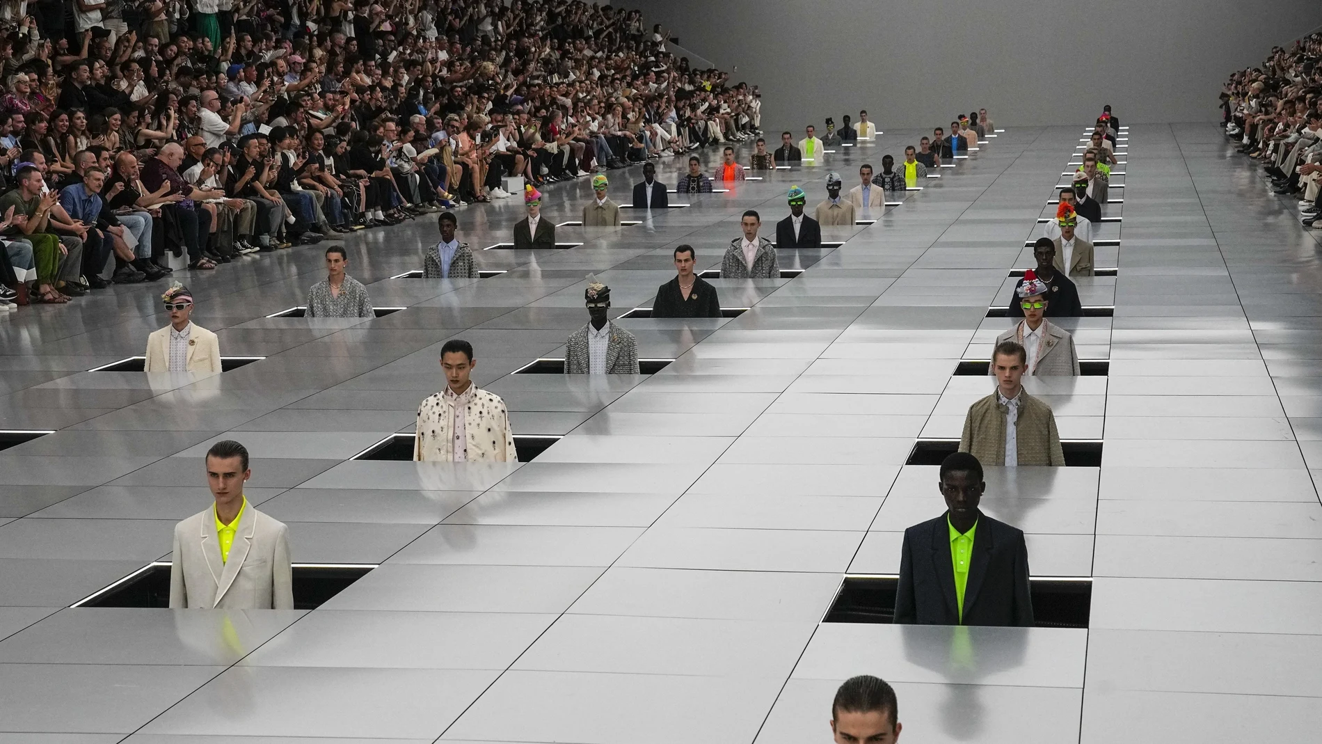 Models wear creations for the Dior Menswear Spring/Summer 2024 fashion collection presented in Paris, Friday, June 23, 2023. 