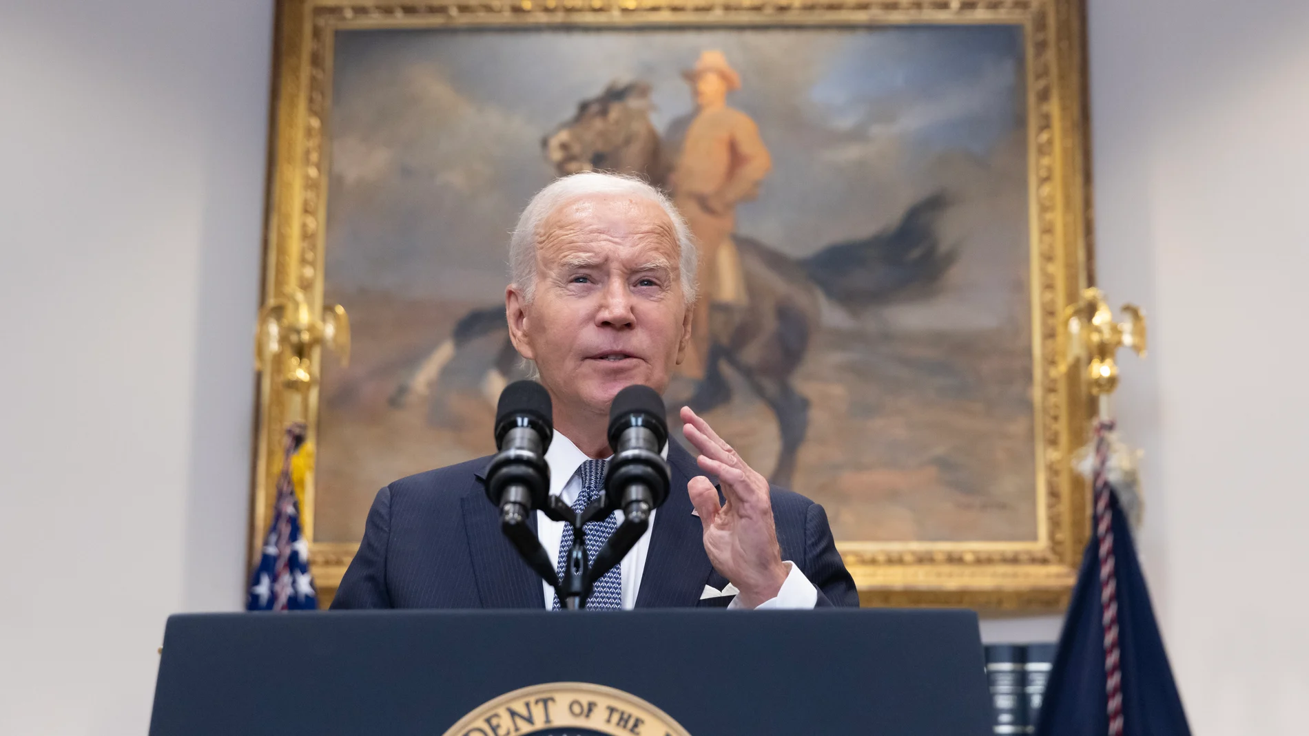 June 30, 2023, Washington, District of Columbia, USA: United States President Joe Biden delivers remarks in response to the decision by the United States Supreme Court to block his administration's student loan forgiveness plan, in the Roosevelt Room of the White House in Washington, DC, USA, 30 June 2023. The decision by the Supreme Court prevents the Biden administration from delivering a plan to provide student debt relief to borrowers making less than 125,000 USD per year 30/06/2023