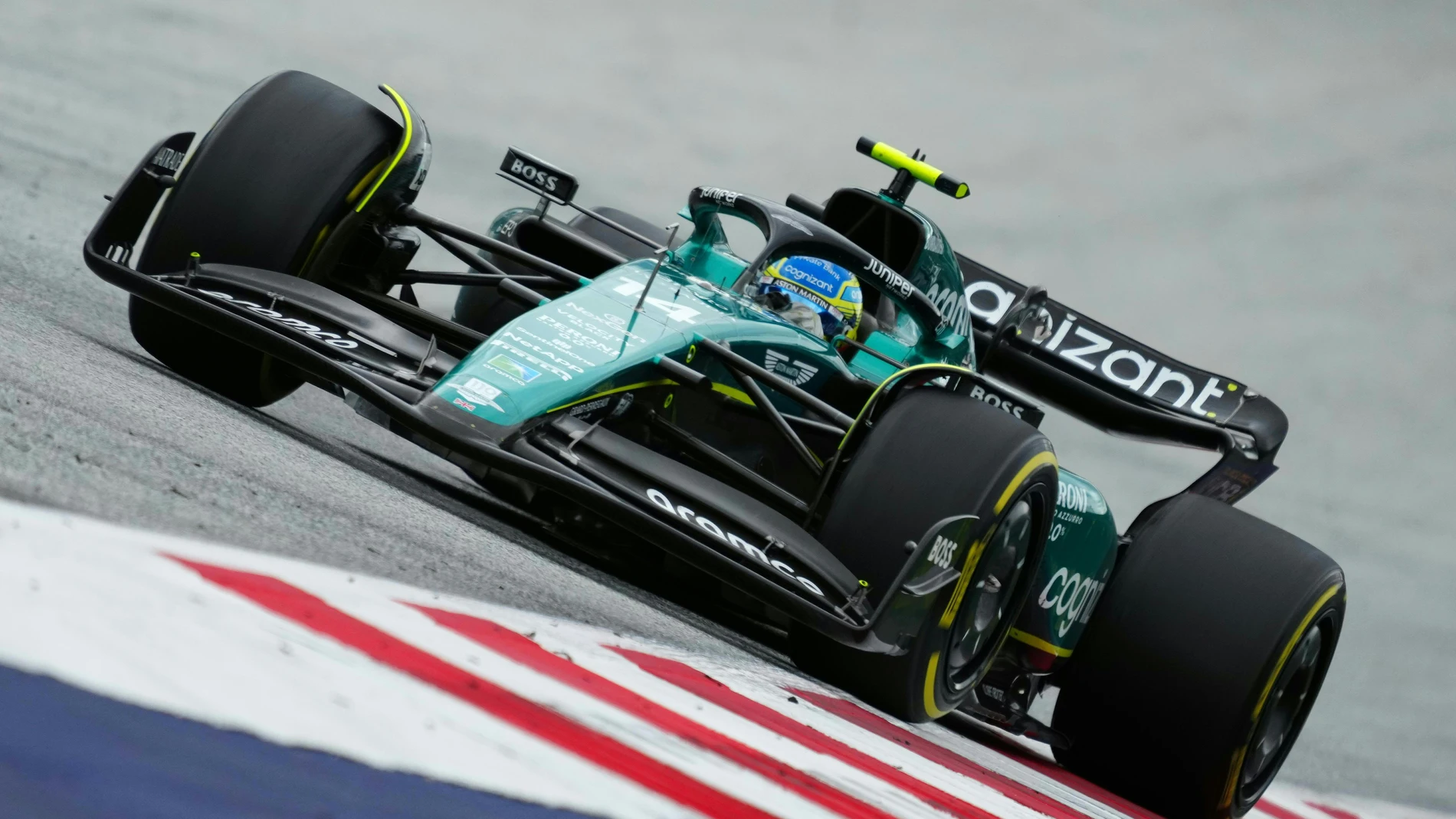 02 July 2023, Austria, Spielberg: Spanish Formula 1 driver Fernando Alonso of team Aston Martin, drives during the Austrian Grand Prix at the Red Bull Ring. Photo: Georg Hochmuth/APA/dpa 02/07/2023 ONLY FOR USE IN SPAIN