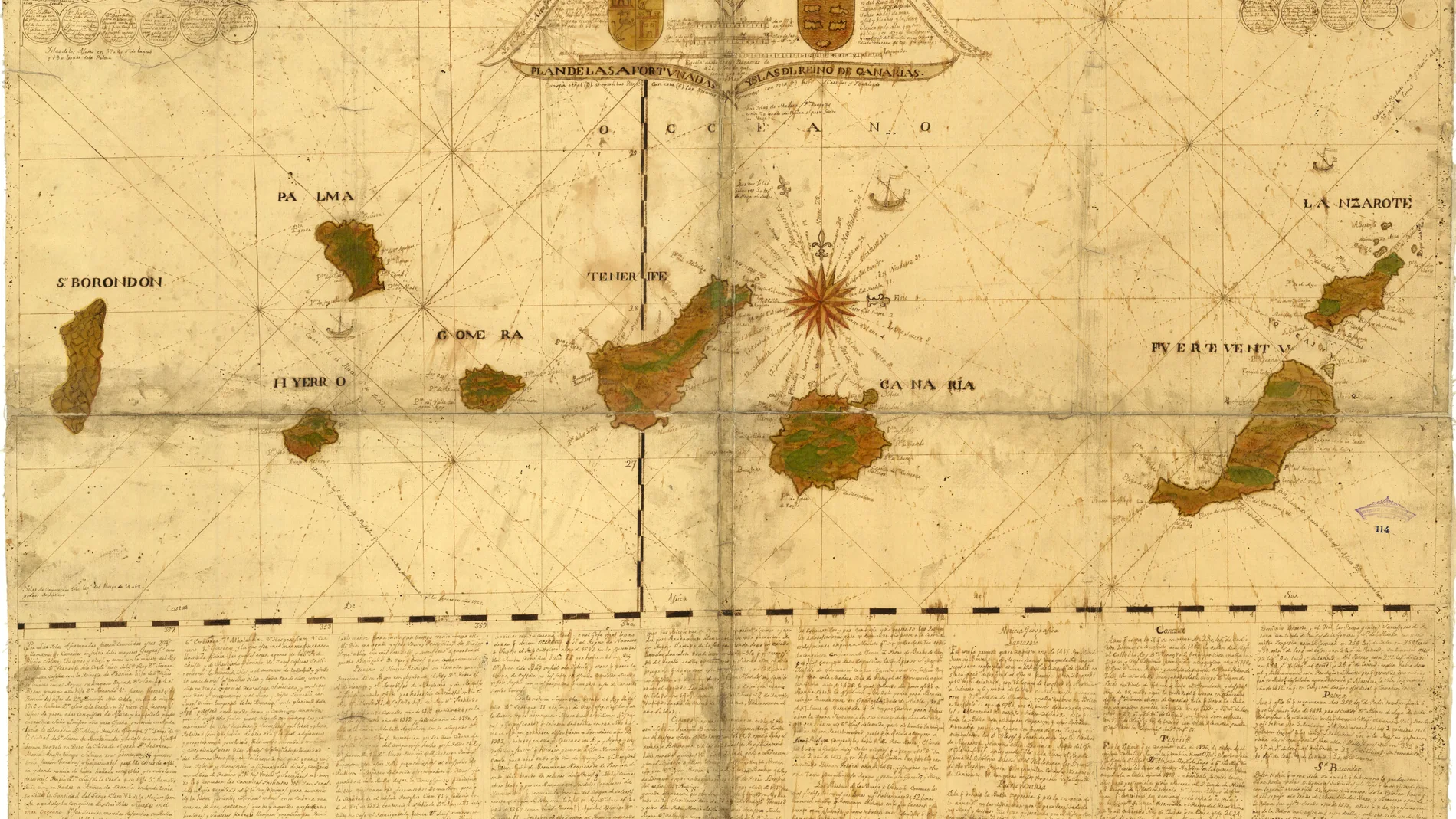 Mapa en el que se representan a las Islas Afortunadas del Reino de Canarias