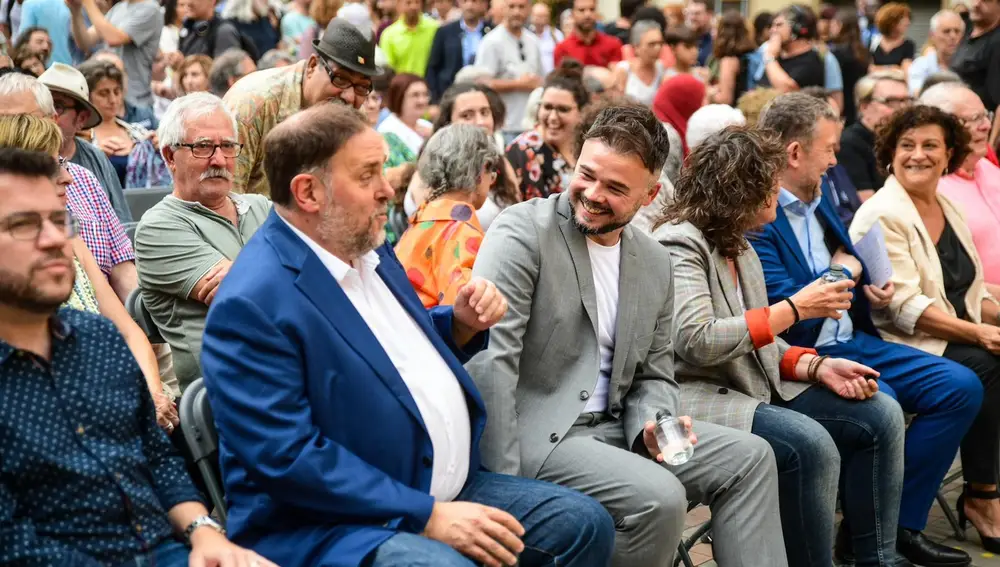 Oriol Junqueras y Gabriel Rufián en el primer acto de campaña de ERC en Barcelona