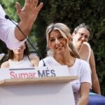 La líder de Sumar, Yolanda Díaz, protagoniza un mitin electoral este lunes en Palma junto Vicenç Vidal (Més) candidato por Baleares de la coalición. 
