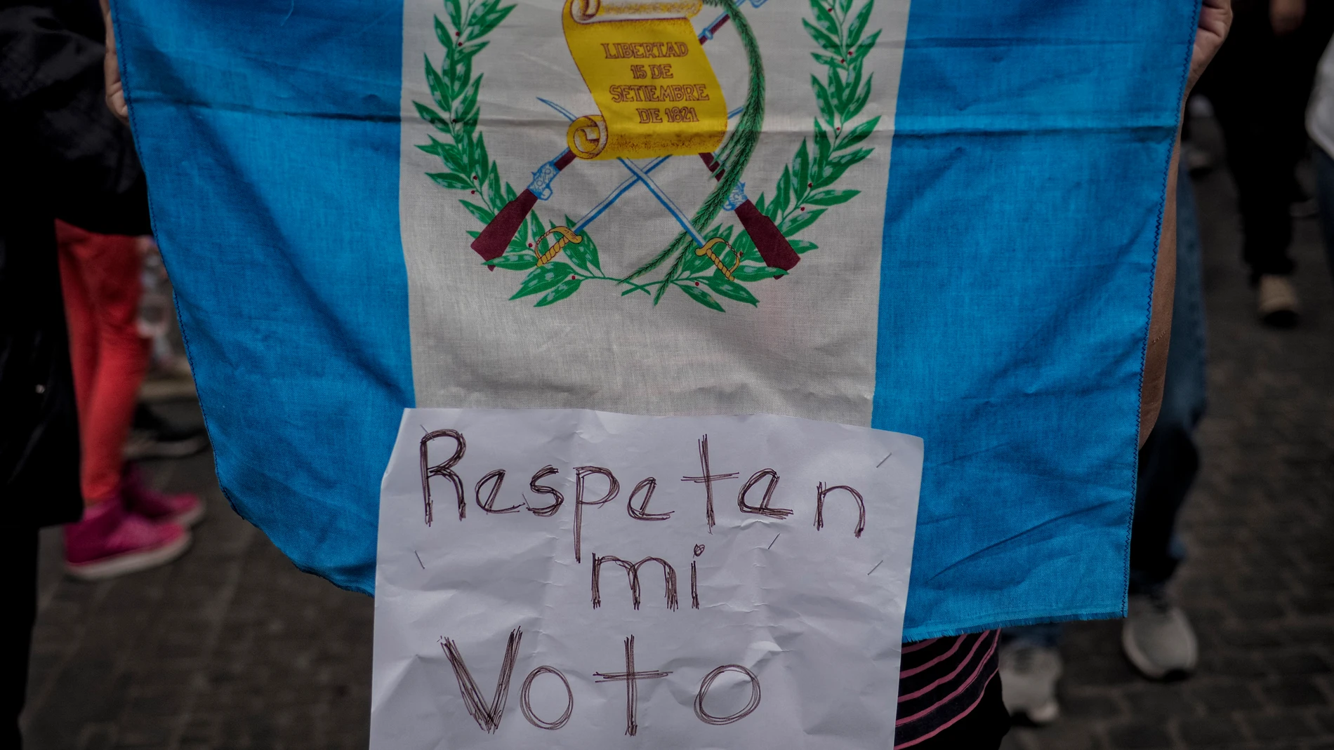 July 8, 2023, Guatemala City, Guatemala, Guatemala: Central America - Guatemala, capital city Guatemala City: The sign reads "RESPECT MY VOTE...University students and civilians march to demand the results of the recent presidential elections to be respected and allow the presidential candidate, Bernardo Arevalo, of the Movimiento Semilla party to participate on the runoff against Sandra Torre of the National Unity of Hope (UNE) party. The protest was organized by students of the San Carlos ...