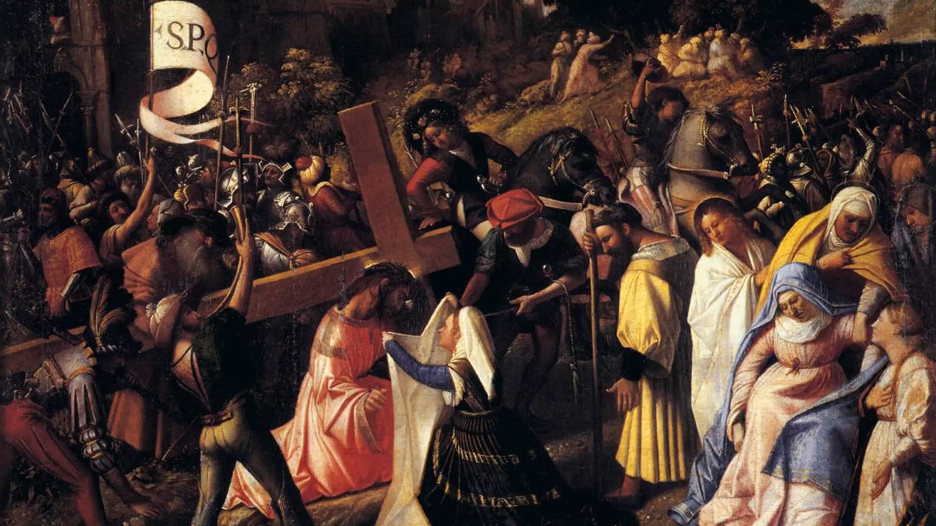 Obra 'Camino del Calvario' donde se ve a Verónica ofrecerle un pañuelo a Cristo