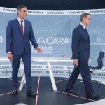 Pedro Sánchez y Alberto Núñez Feijóo, en el debate electoral
