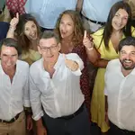Aznar, Feijóo y Fernando López Miras en un mitin de Murcia