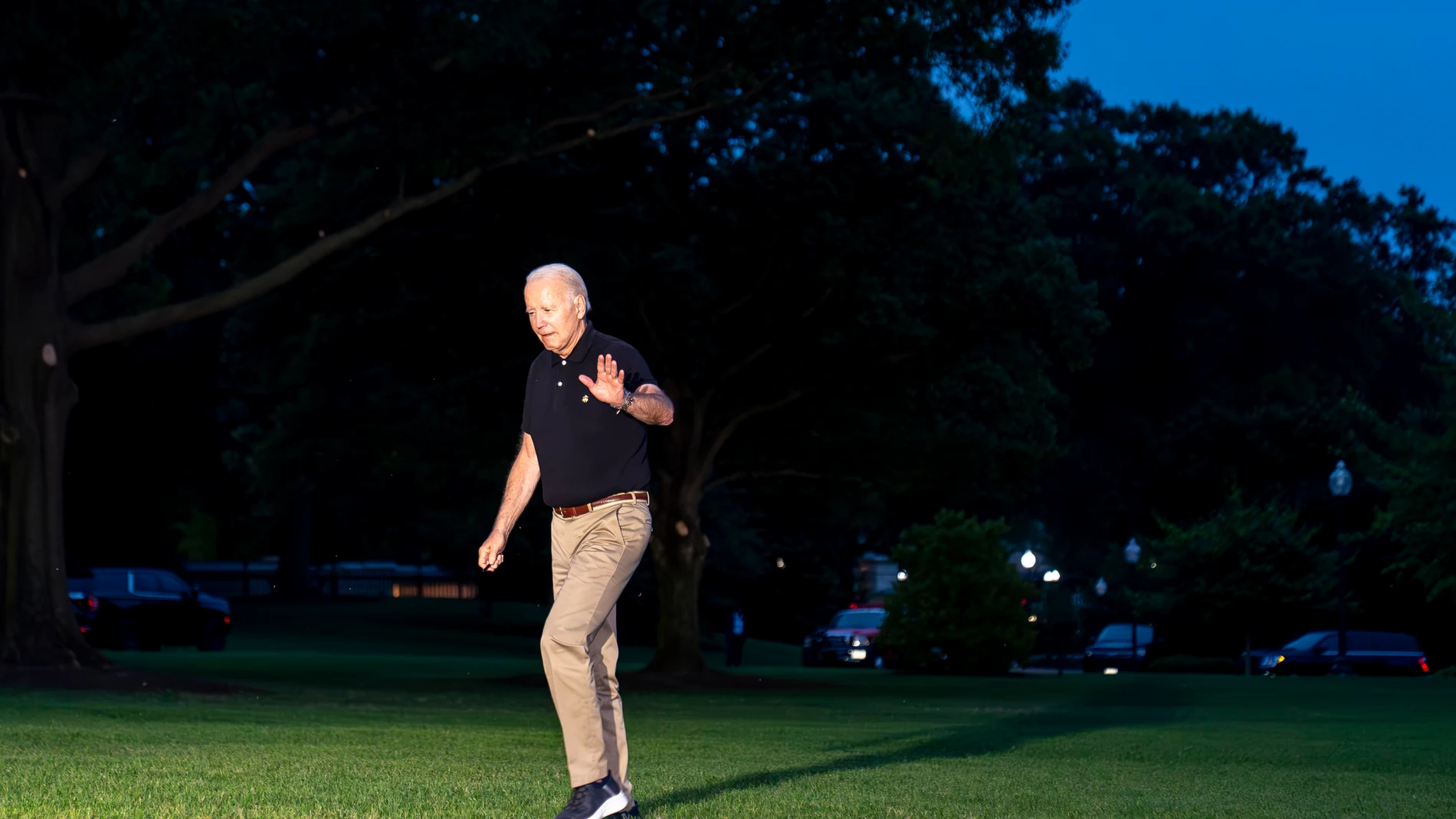 President Joe Biden waves as he walks from Marine One upon arrival on the South Lawn of the White House, Thursday, July 13, 2023, in Washington. Biden is returning from Europe. (AP Photo/Alex Brandon)