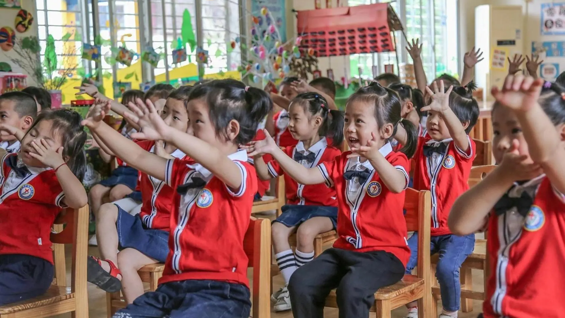 Niños un jardín de infancia en la ciudad de Yongzhou, en la provincia central china de Hunan, en mayo de 2020