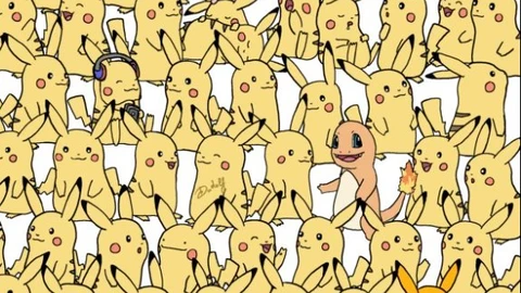 Entre los Pikachus de la imagen se esconden tres bananas. Encuéntralas