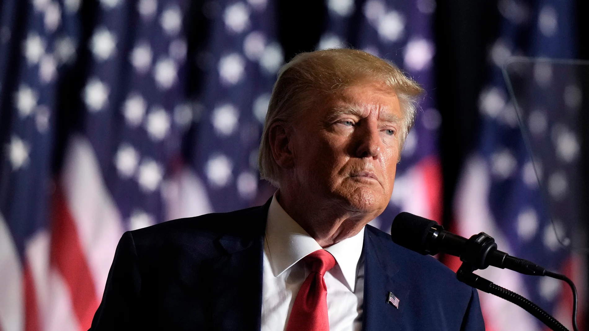 FILE - Former President Donald Trump speaks during a rally, July 7, 2023, in Council Bluffs, Iowa. (AP Photo/Charlie Riedel, File)