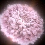 Ilustración del choque de dos estrellas de neutrones