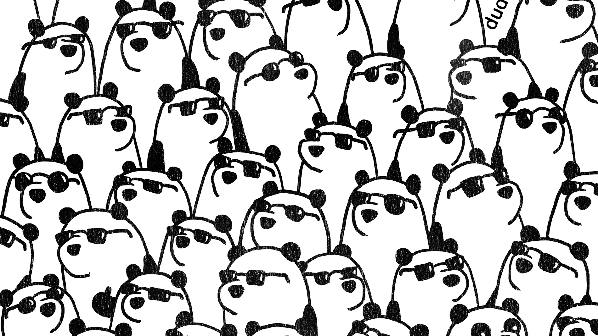 Encuentra los tres osos panda que no tienen gafas de sol en el dibujo