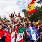 Un grupo de jóvenes de diferentes países este miércoles en la Jornada Mundial de la Juventud (JMJ) que se celebra en Lisboa del 1 al 6 de agosto