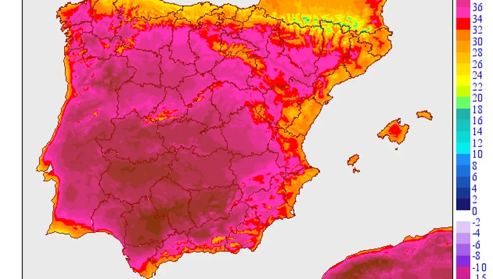 Previsión de temperaturas máximas entre hoy y mañana debido a la ola de calor