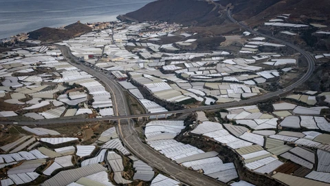 Zona de agricultura intensiva en forma de invernaderos plásticos en Lújar (Granada).