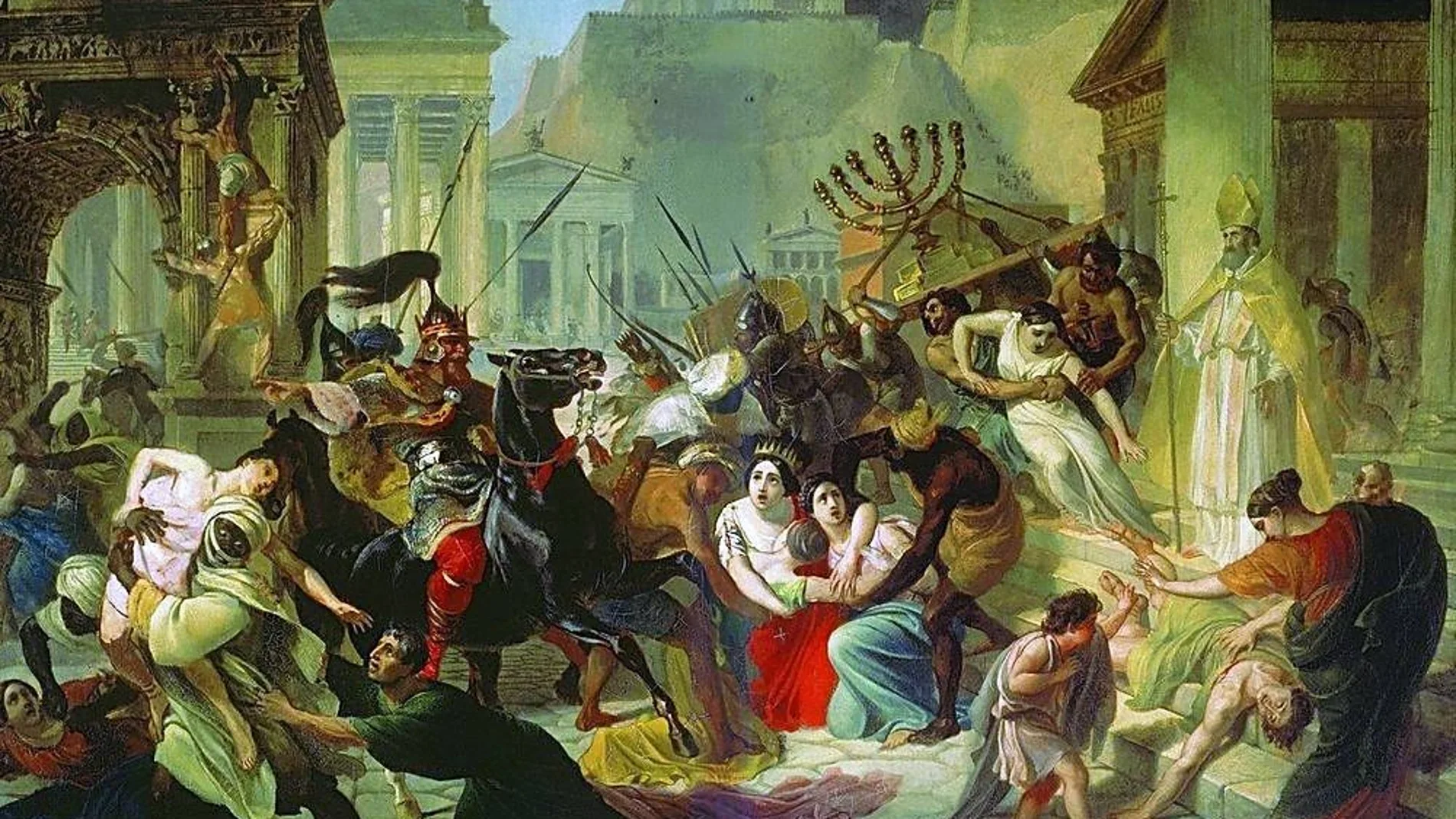 Saqueo de Roma por los bárbaros en 455 e. c. Óleo por Karl Bruillov