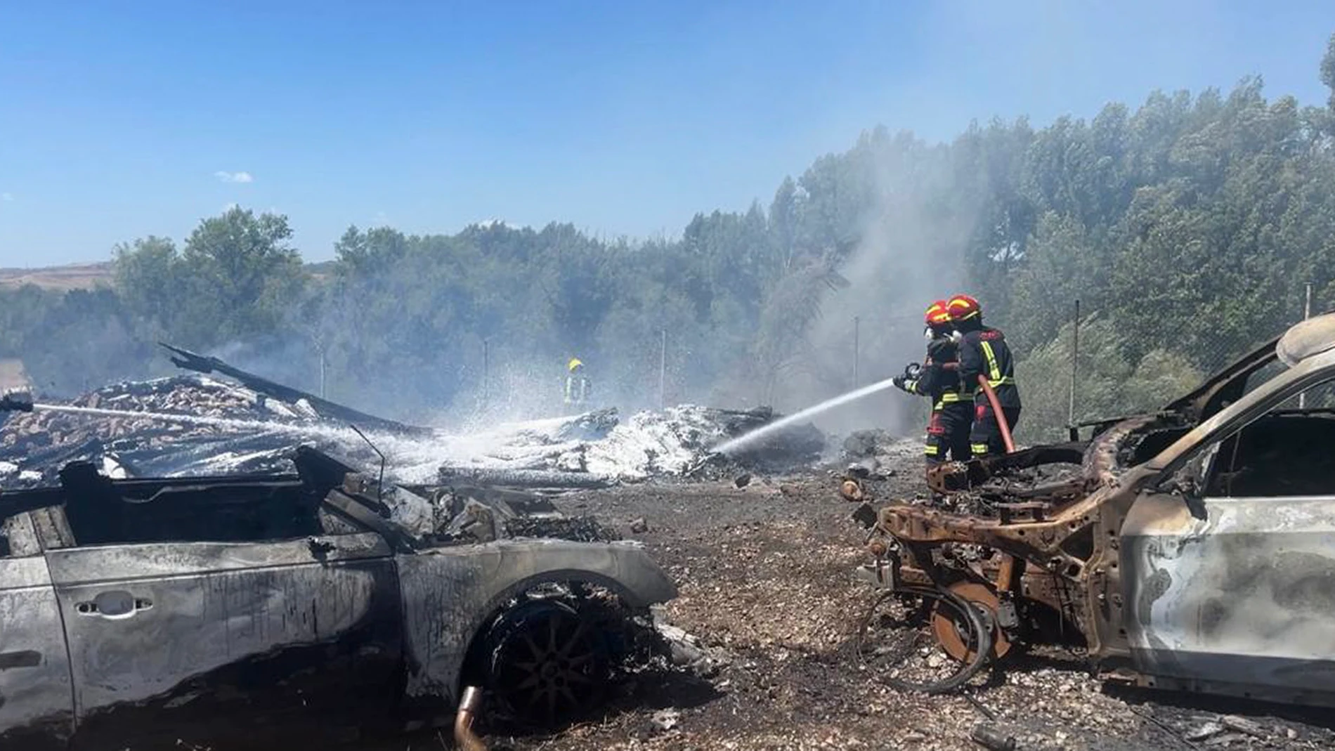 Un incendio de vegetación que se ha producido este domingo en la localidad de Talamanca del Jarama ha calcinado un vivero casi en su totalidad, así como 11 vehículos que había dentro del mismo