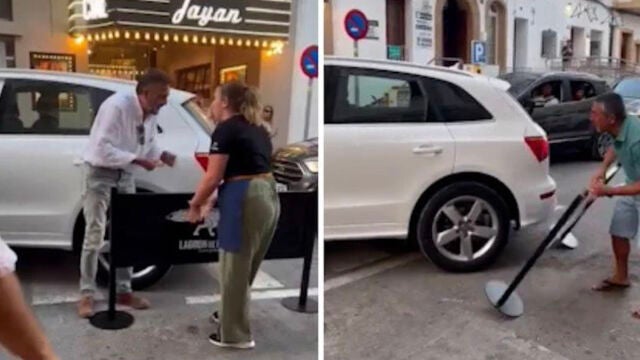 Conductor desencadena la furia del hostelero al remover vallas para aparcar en Jávea