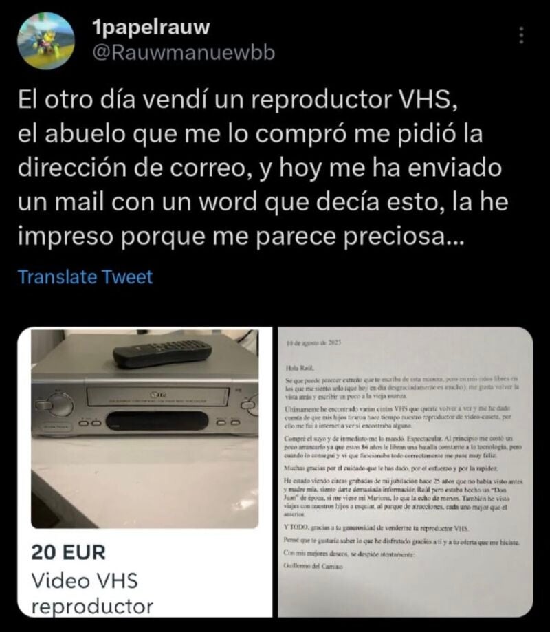 Abuelo Conmueve a Vendedor con una Carta de Agradecimiento Tras Comprar un Videocasete