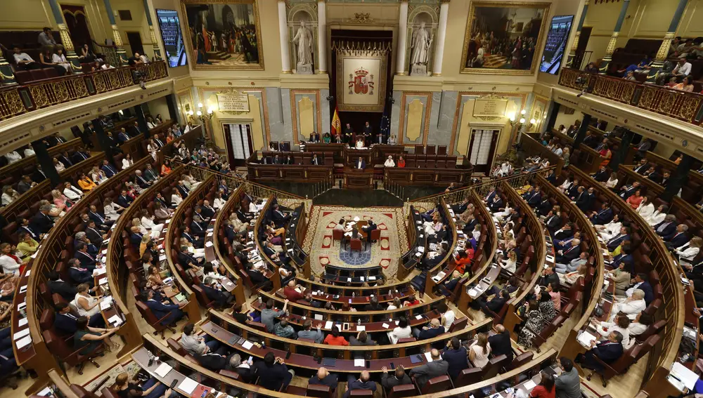 MADRID, 17/08/2023.- El hemiciclo del Congreso durante la sesión constitutiva de las Cortes Generales de la XV Legislatura, este jueves en Madrid. 