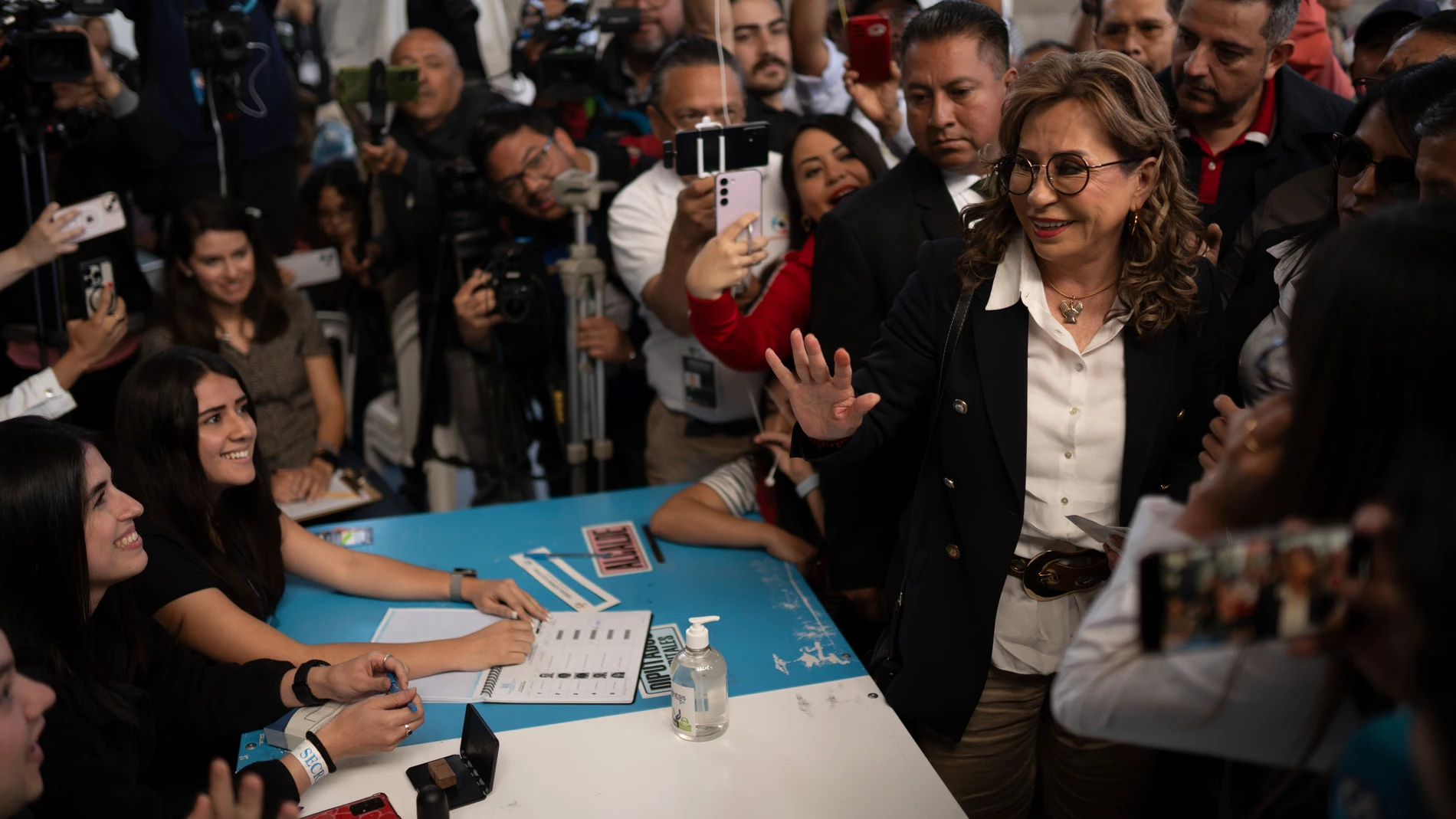 Sandra Torres, presidential candidate with the UNE party, votes in the run-off presidential election in Guatemala City, Sunday, Aug. 20, 2023. (AP Photo/Santiago Billy)