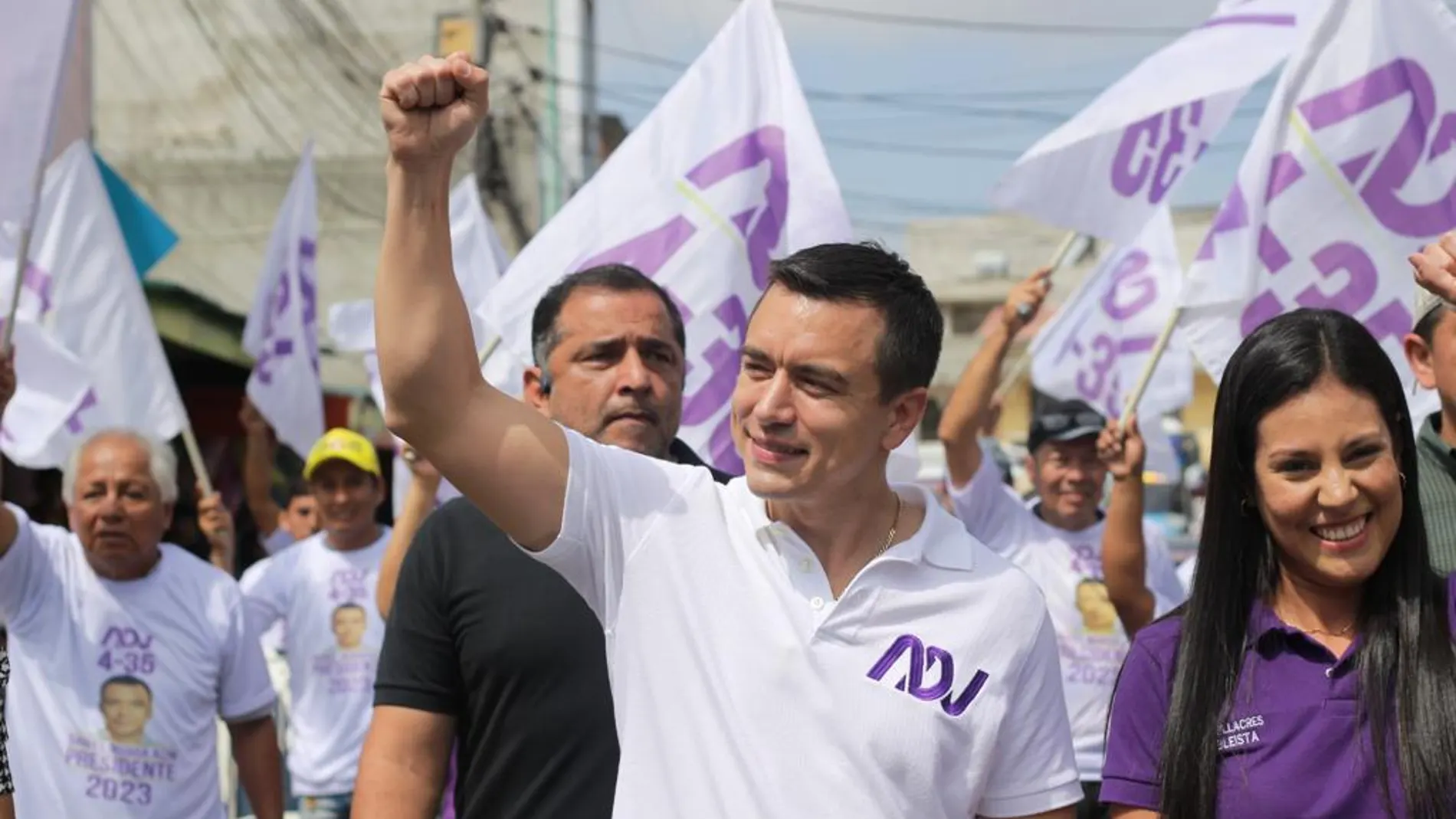 Daniel Noboa en un acto de campaña en Ecuador