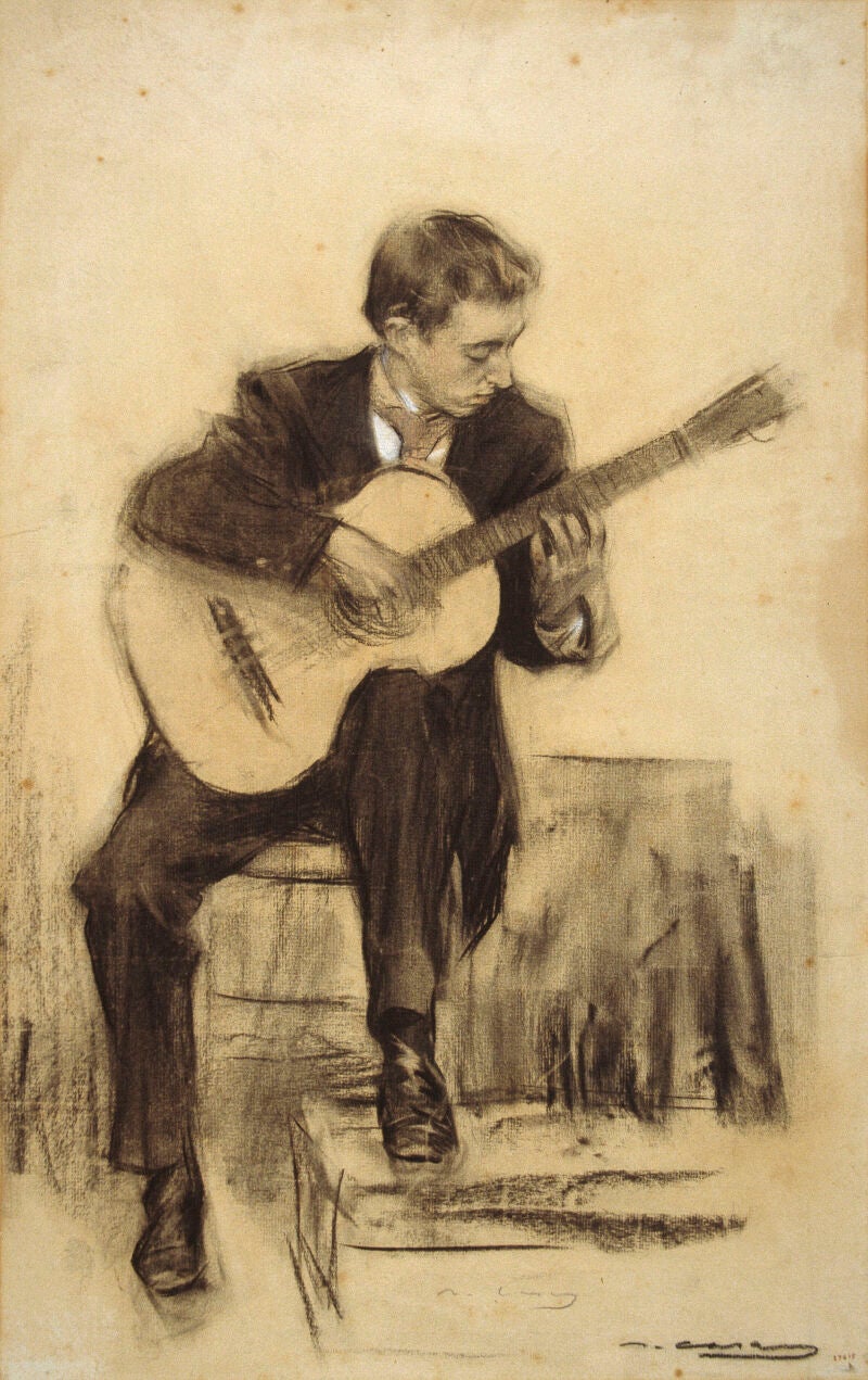 Miquel Llobet a la guitarra, por Ramon Casas
