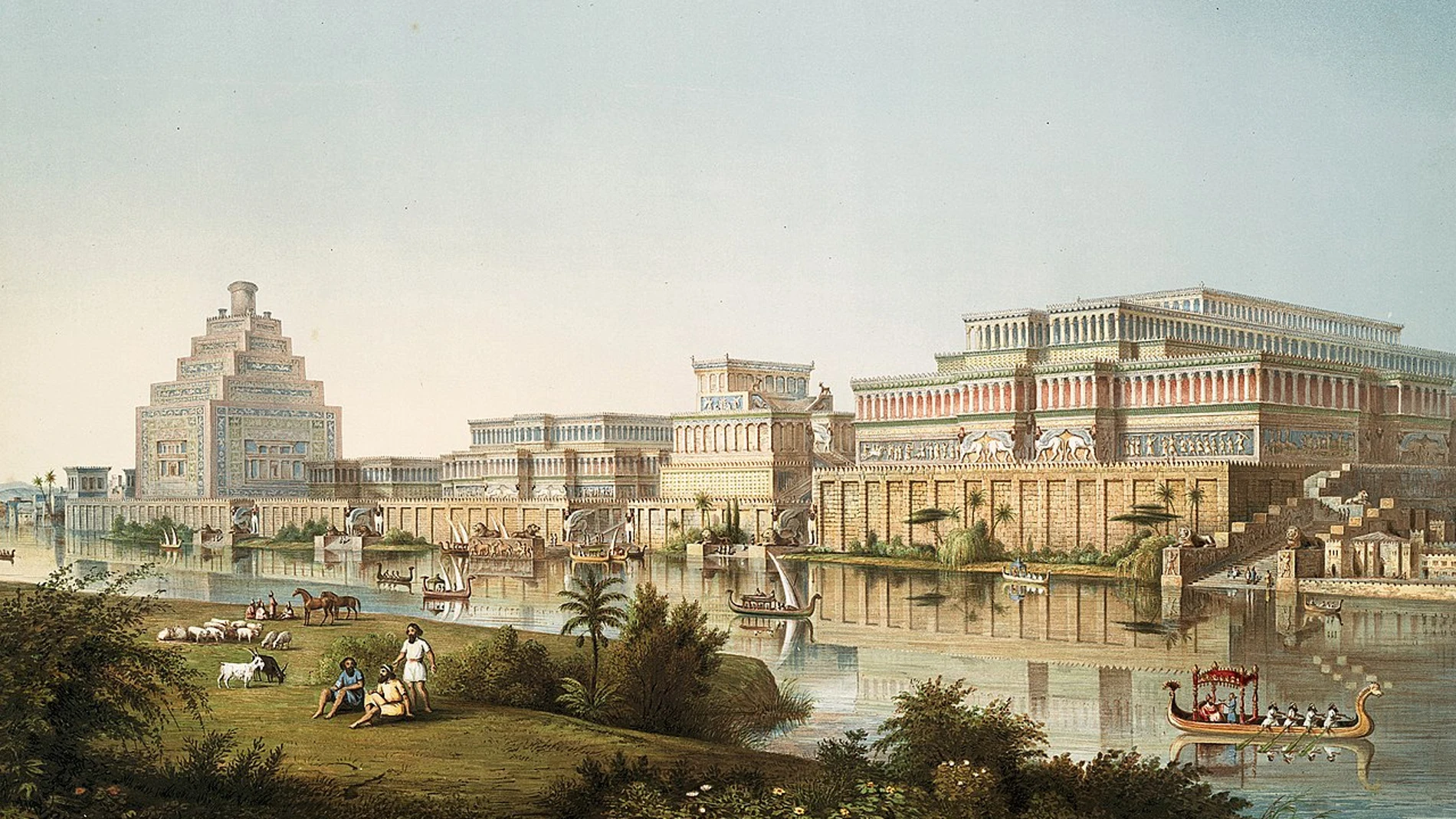 Reconstrucción de los palacios de Nínive hecha por Austen Henry Layard en 1853