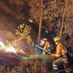 As brigadas forestales de la Comunidad Autónoma de la Región de Murcia trabajan en la extinción del incendio producido en El Valle