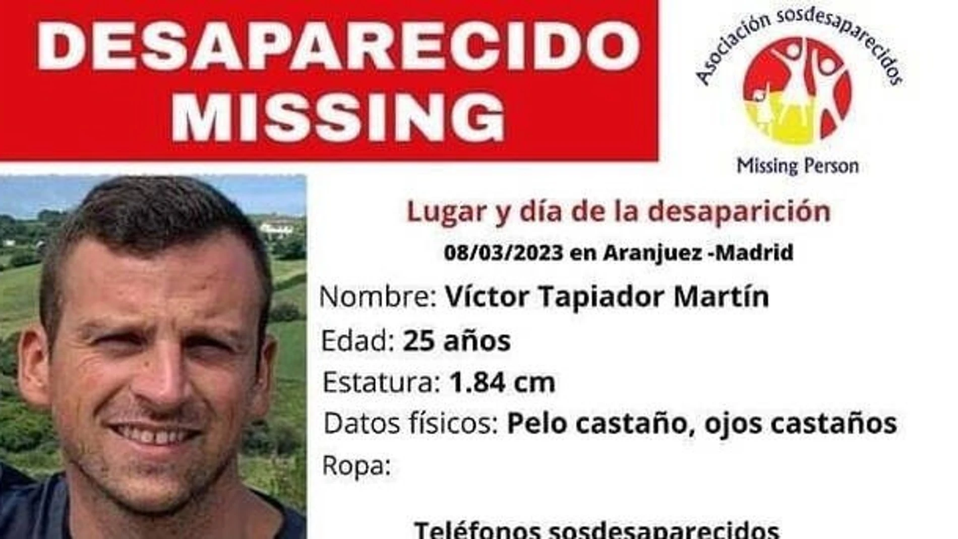 Hallan junto a una torre eléctrica de Aranjuez un cadáver que podría ser el del desaparecido Víctor TapiadorSOS DESAPARECIDOS30/08/2023