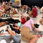 Decenas de jóvenes duermen en el suelo del aeropuerto de Ibiza mientras esperan a su avión