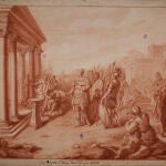 El artista José Brunete representó a Julio César delante del templo dedicado a Hércules en este dibujo del siglo XVIII