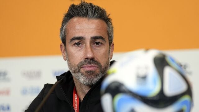 Spain's head coach Jorge Vilda attends a press conference ahead of the Women's World Cup quarterfinal soccer match between Spain and Netherlands in Wellington, New Zealand.