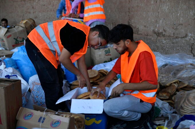 Aid donation point in Marrakech following powerful earthquake in Morocco