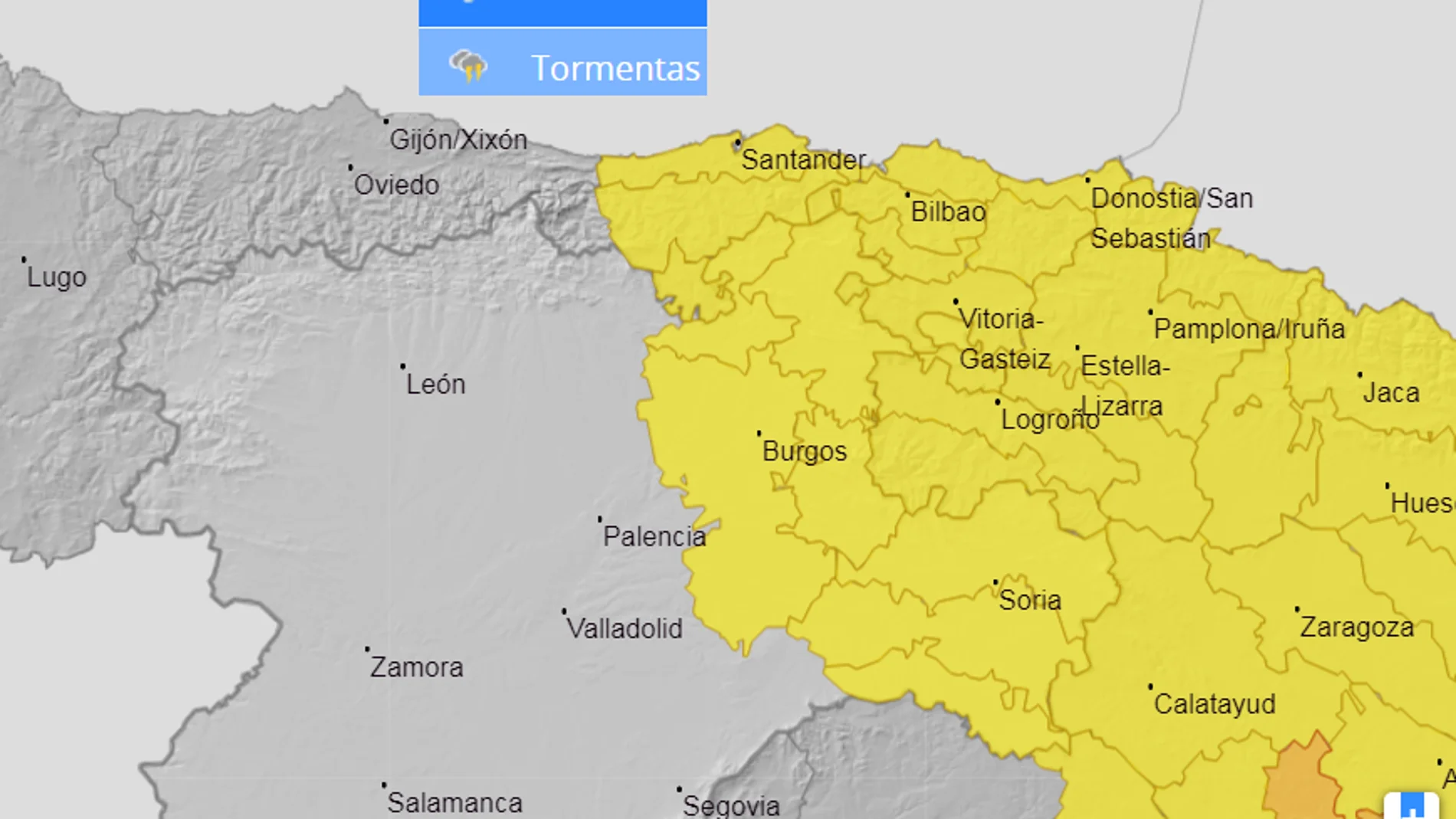 Alerta amarilla por fuertes e intensas lluvias hoy en Burgos y Soria