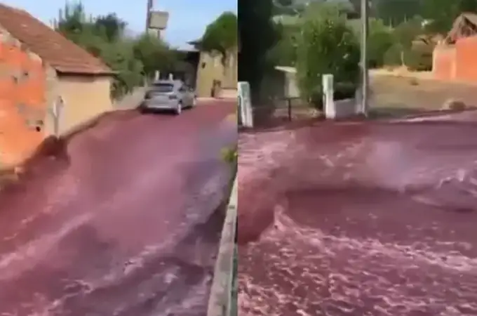 Una explosión de una bodega en Portugal inunda las calles con 2.2 millones de litros de vino tinto