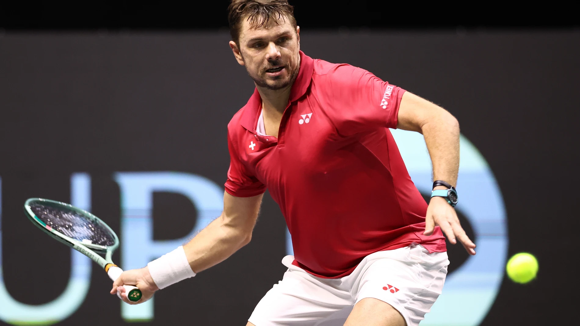 Manchester (United Kingdom), 12/09/2023.- Stan Wawrinka of Switzerland in action against Ugo Humbert of France during the Davis Cup Finals Group B match between France and Switzerland at the AO Arena in Manchester, Britain, 12 September 2023. (Tenis, Francia, Suiza, Reino Unido) EFE/EPA/ADAM VAUGHAN 