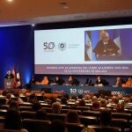 El rector de la Universidad de Málaga, José Ángel Narváez, en el Paraninfo durante el acto de inauguración oficial del curso 2023-24