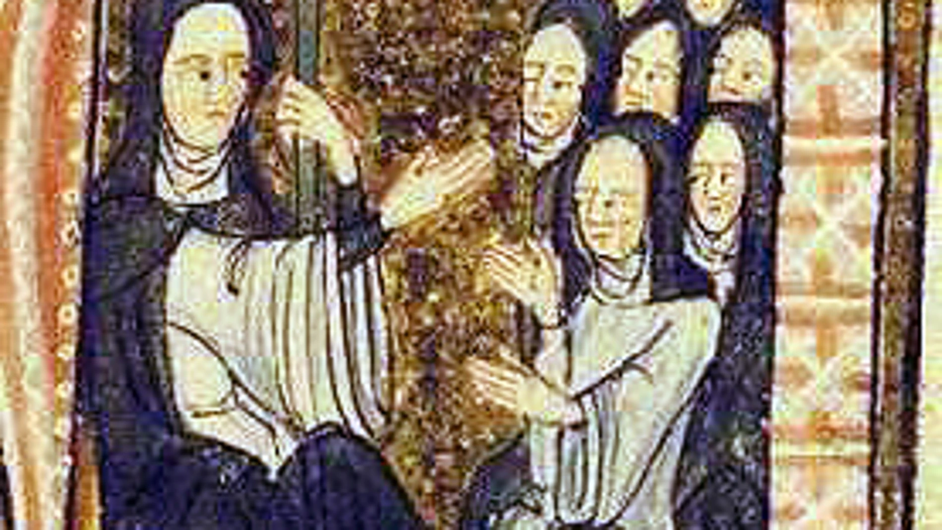 Santa Hildegarda de Bingen con sus monjas en una miniatura del siglo XIII