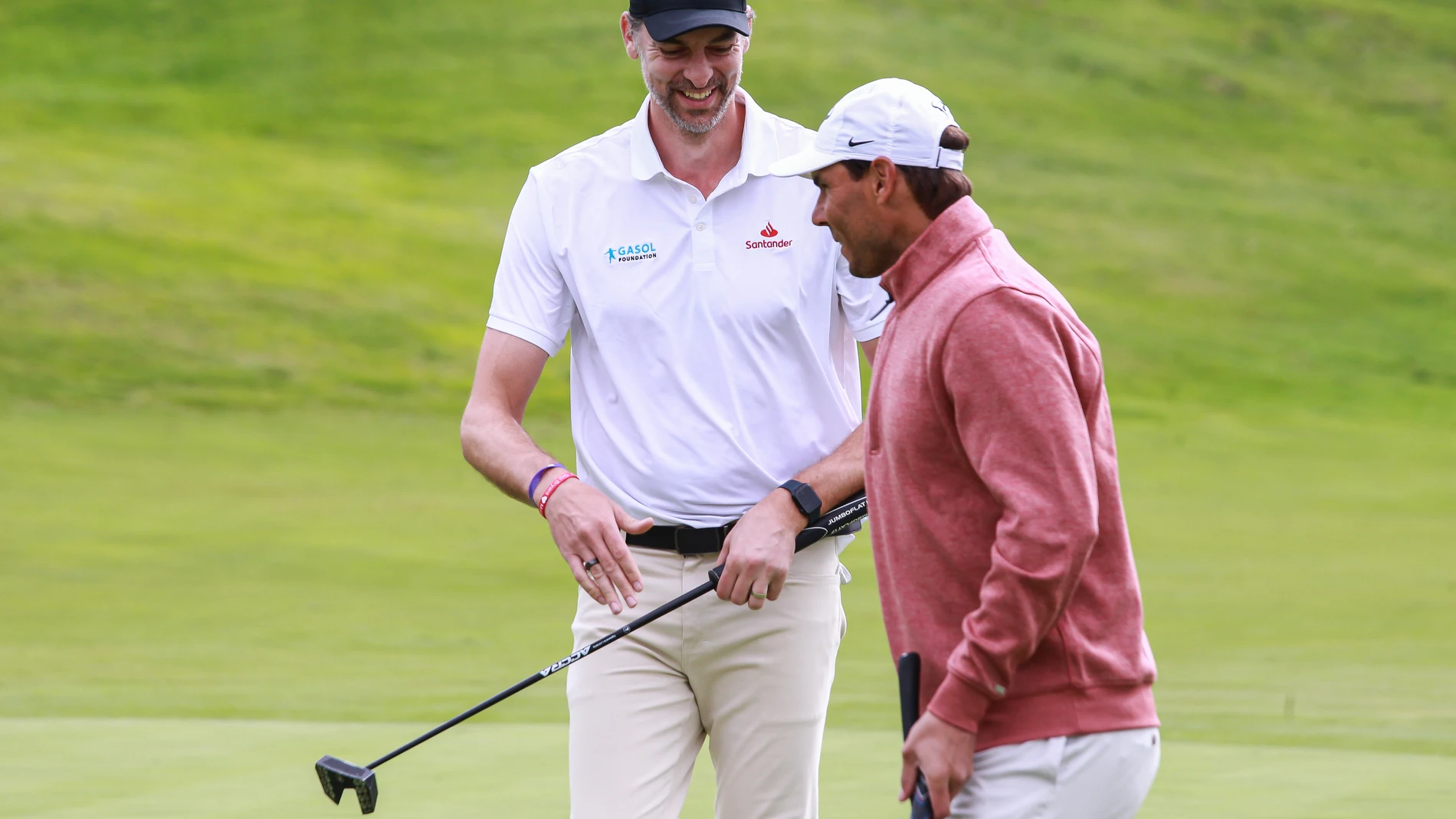 Rafa Nadal, tenis player of Spain and Pau Gasol, former basket player of Spain play golf during an act of Gasol Foundation at Santander Golf Club on September 18, 2023, in Boadilla del Monte, Madrid, Spain. Irina R. Hipolito/Afp7 18/09/2023 ONLY FOR USE IN SPAIN