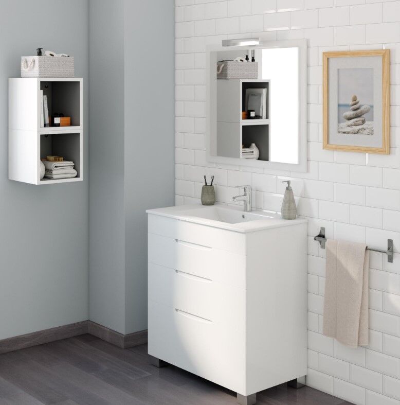  Mueble de baño con lavabo de 2 unidades, armario de espejo  inteligente LED, espejo de baño, armario de almacenamiento con cajones :  Hogar y Cocina