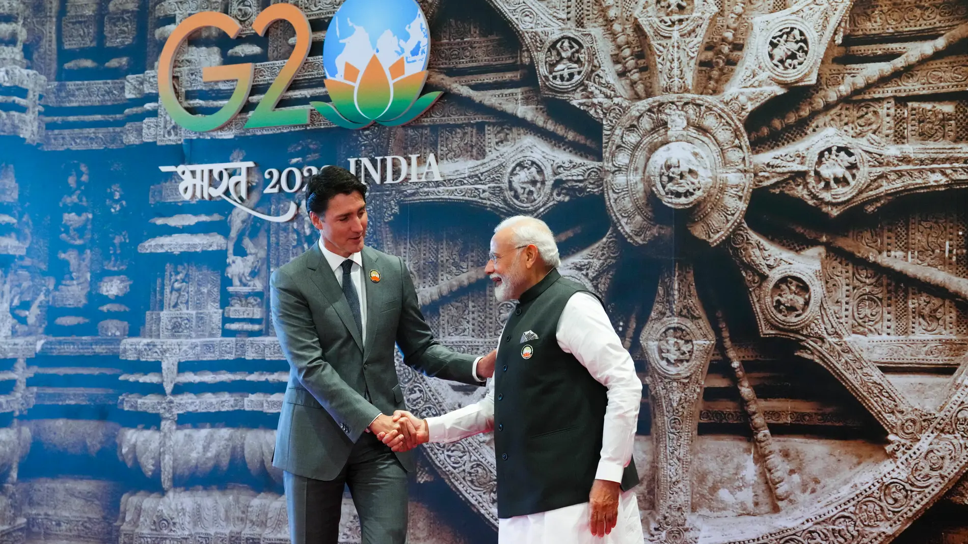 Los primeros ministros de India y Canadá, Narendra Modi y Justin Trudeu, respectiavmente, durante la cumbre del G20. 09/09/2023
