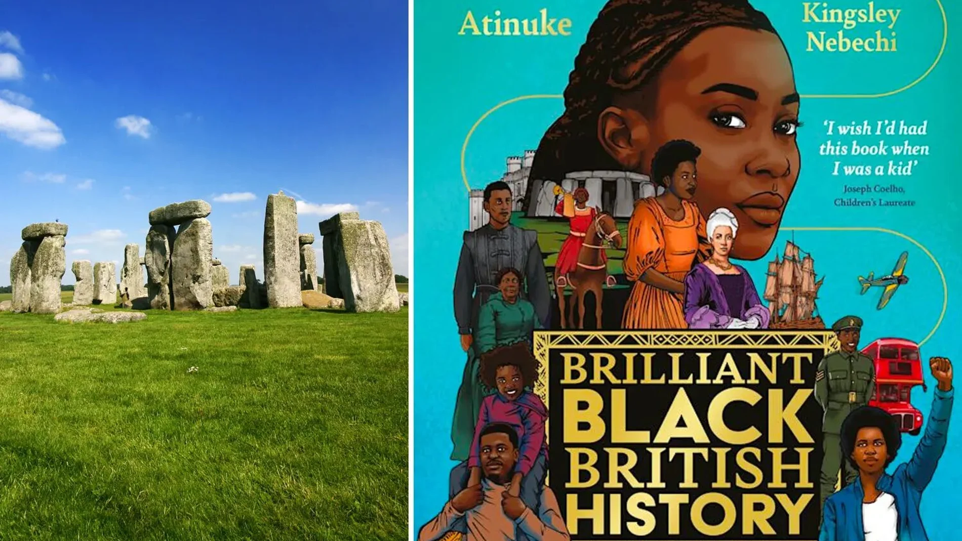 Stonehenge en Wiltshire, Inglaterra y la portada de “Brilliant Black British History"